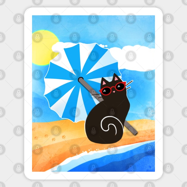 Kitty on vacation Sticker by NonDecafArt